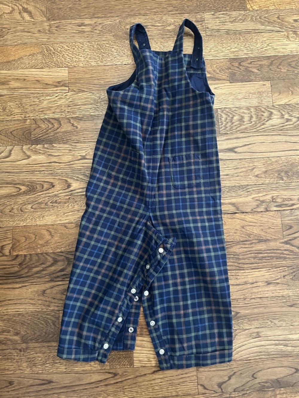 Janie and Jack Navy and Green Plaid Overalls - Picture 6 of 7